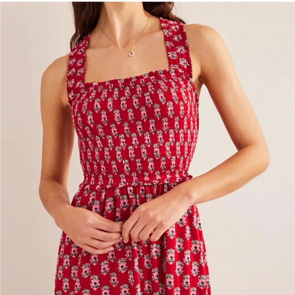 BODEN CROSS BACK JERSEY MIDI DRESS IN POINSETTIA DAINTY FLORET Size 12 Red - Picture 10 of 11